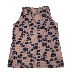 ANTHROPOLOGIE PORRIDGE PINK W/BLUE ELEPHANT PRINT TANK TOP SIZE LARGE
